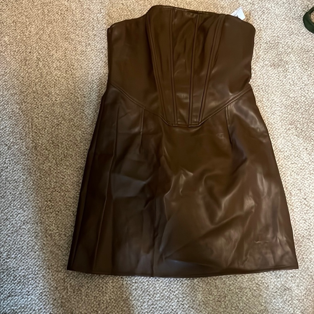 Faux strapless brown leather dress
